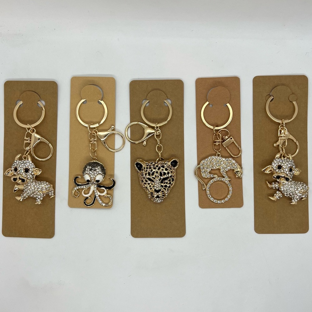 Set of 5 Rhinestone Animal Keychains | NIP Bag Purse Charms Keychain Bling Lot - Picture 1 of 13